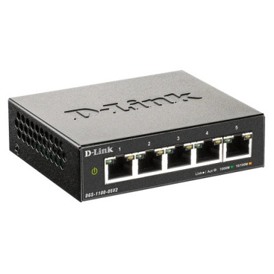 D-Link DGS-1100-05V2 5-Port Managed Gigabit Ethernet Switch, fanless, desktop